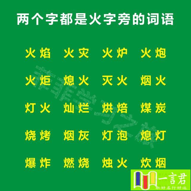 五行缺火女孩名字(一年级偏旁部首火字旁，一年级火字旁的汉字，火字旁考试知识点)